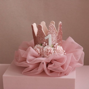 Couronne de premier anniversaire, idées de fête, séance nouveau-né fille, accessoires de séance photo d'un an, 1ères roses de bébé fille, bandeau premier anniversaire
