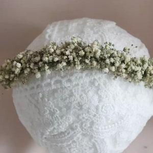 Corona de flores de gypsophila seca para niña, diadema floral de nailon para recién nacidos, bautismo, cumpleaños, bautizo, accesorios para el cabello Boho, accesorios fotográficos imagen 2