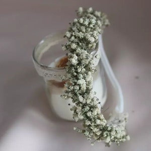 Corona de flores de gypsophila seca para niña, diadema floral de nailon para recién nacidos, bautismo, cumpleaños, bautizo, accesorios para el cabello Boho, accesorios fotográficos imagen 3