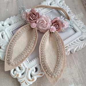 Easter Bunny Ears Headband: Mulberry Paper Flowers, Photo Prop