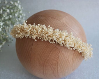 Magnifique halo floral, bandeau de fleurs séchées ivoire, gypsophile séchée, baptême, baptême, accessoires photo pour nouveau-nés, séance photo de Noël,