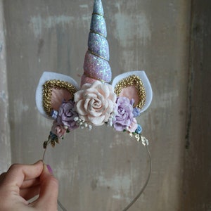 Tiara de unicórnio, festa de aniversário de unicórnio arco-íris, adereço para fotos, presente de aniversário para menina, azul e rosa