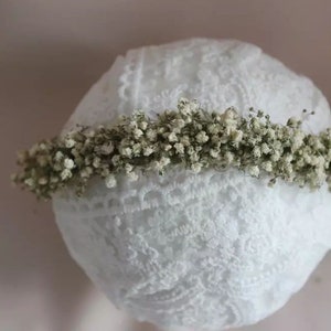 Corona de flores de gypsophila seca para niña, diadema floral de nailon para recién nacidos, bautismo, cumpleaños, bautizo, accesorios para el cabello Boho, accesorios fotográficos imagen 4