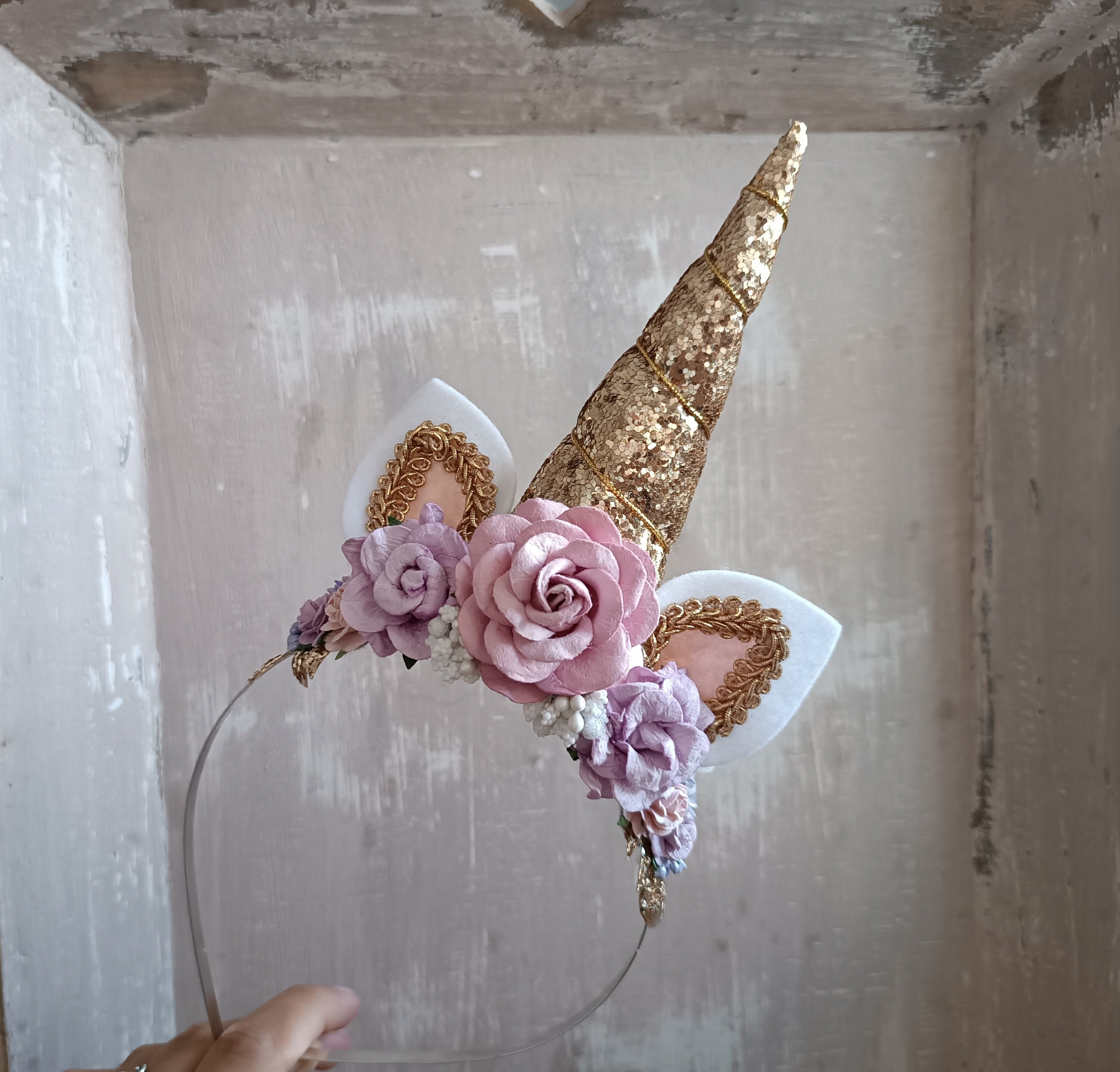 Diadema elástica de cuerno de unicornio con purpurina para bebé,  suministros de fiesta de unicornio para niños, regalo de cosplay