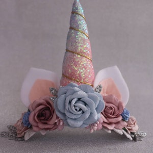 Unicorn headband, rainbow unicorn birthday party, photo prop, birthday gift for girl, blue & pink