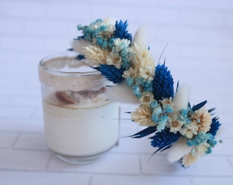 Gorgeous flower crown, photo prop, bridal flower crown, hen party, newborn, dried flowers, navy blue, blue ivory, first birthday