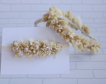 Gorgeous ivory dried flowers headband, set off mum and daughter headband, baptism, photo props, autumn photo shooting,