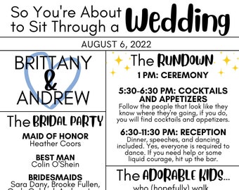 Wedding Program Infographic, Fun Wedding Program, Wedding Program Funny, Wedding Infographic, Wedding Programs, Wedding Program Template