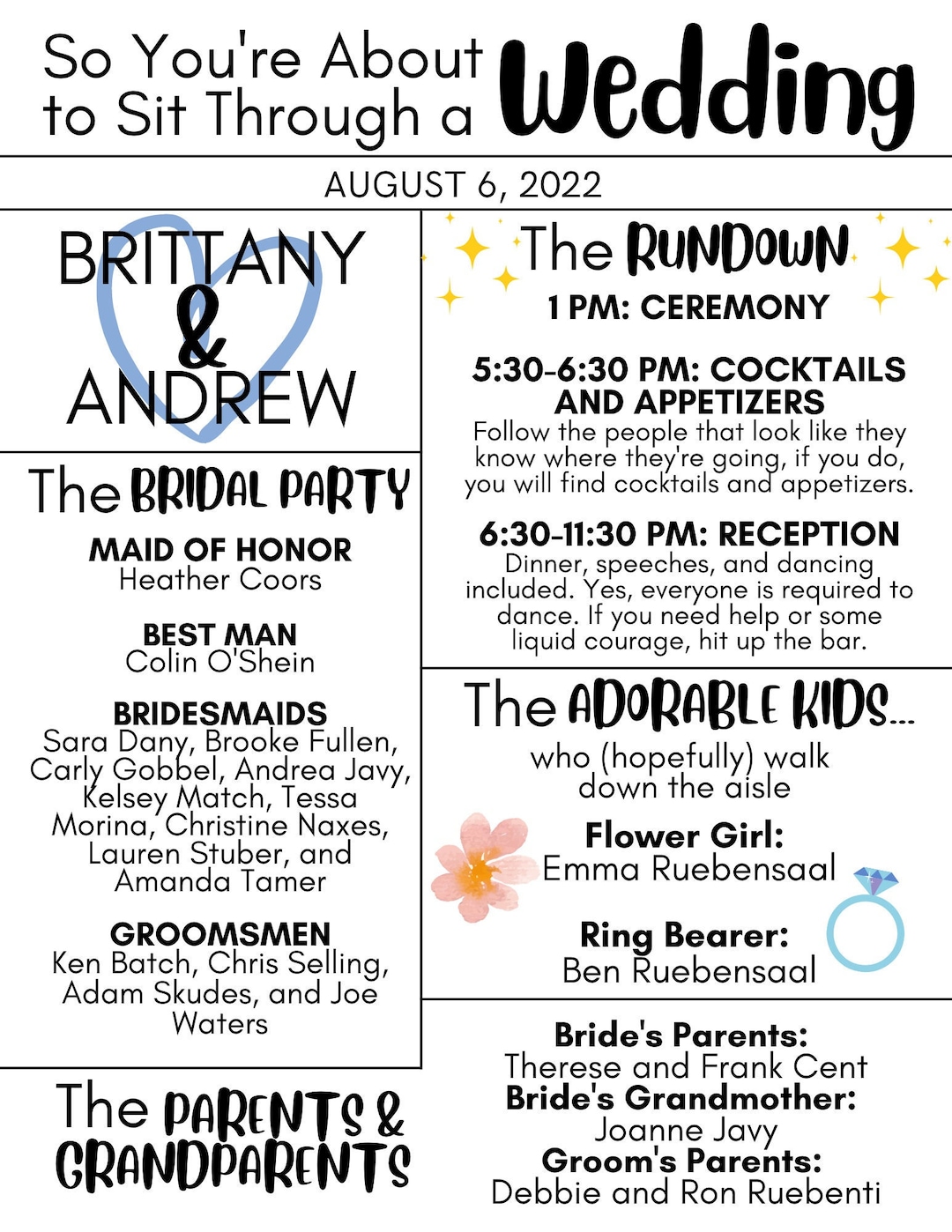 Funny Wedding Program Infographic Template (PDF) - Etsy