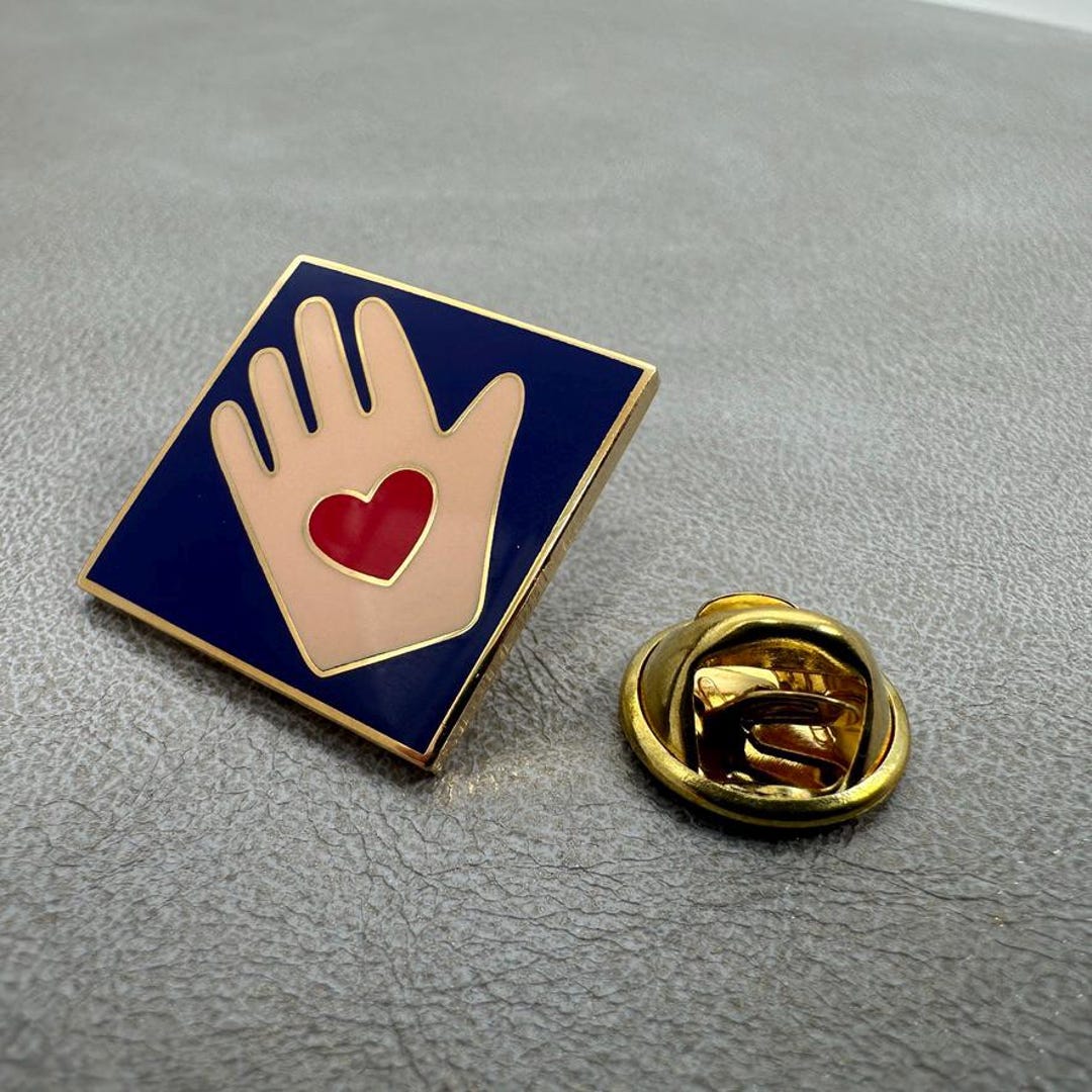 Hand Print. Pin Hand & Heart Enamel Pin (blue) – Quilting and Sewing Inspired Lapel Pin ...