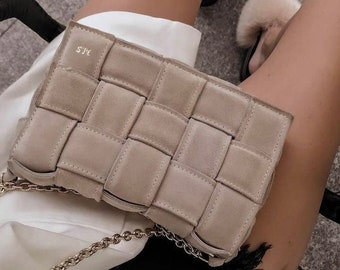 Leather Crossbody bag | Handmade Suede handbag |  RUBBY M beige GOLD DoRP