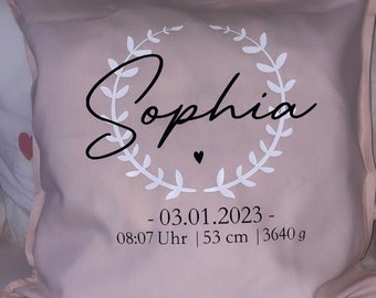 Geburtskissen | Babyzimmer | Junge Mädchen | Geschenk zur Geburt | Personalisiertes Kissen