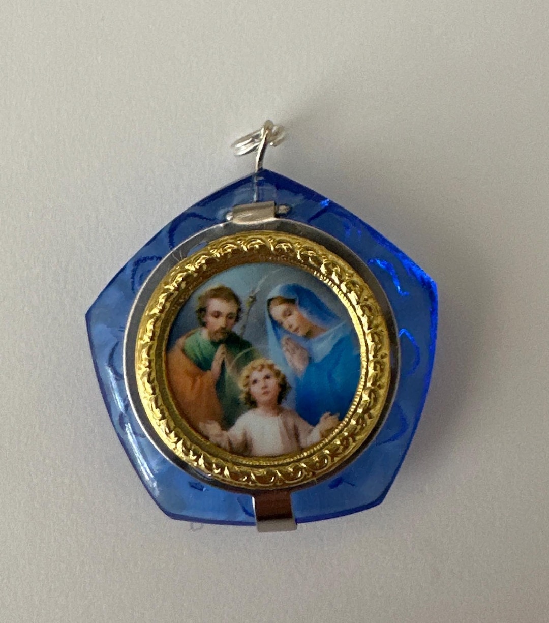 Holy Family Locket: Blue Glass Rosary With Cross - Etsy