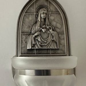 Holy Water Font- The Immaculate Heart of Our Lady-antique silver
