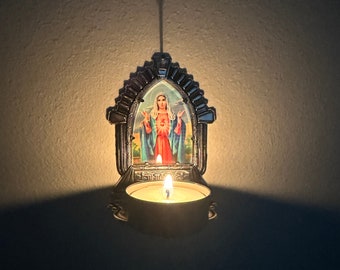 Candle holder- The Immaculate Heart of Our Lady-nickel plated frame-the candle included