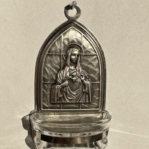 Holy Water Font- The Immaculate Heart of Our Lady-antique silver