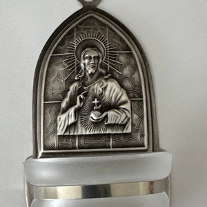 Holy Water Font-sacred heart of Jesus-antique silver