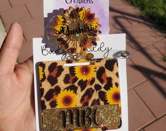 Sunflower nurse badge reel badge buddy custom badges glitter badge reel and badge buddy