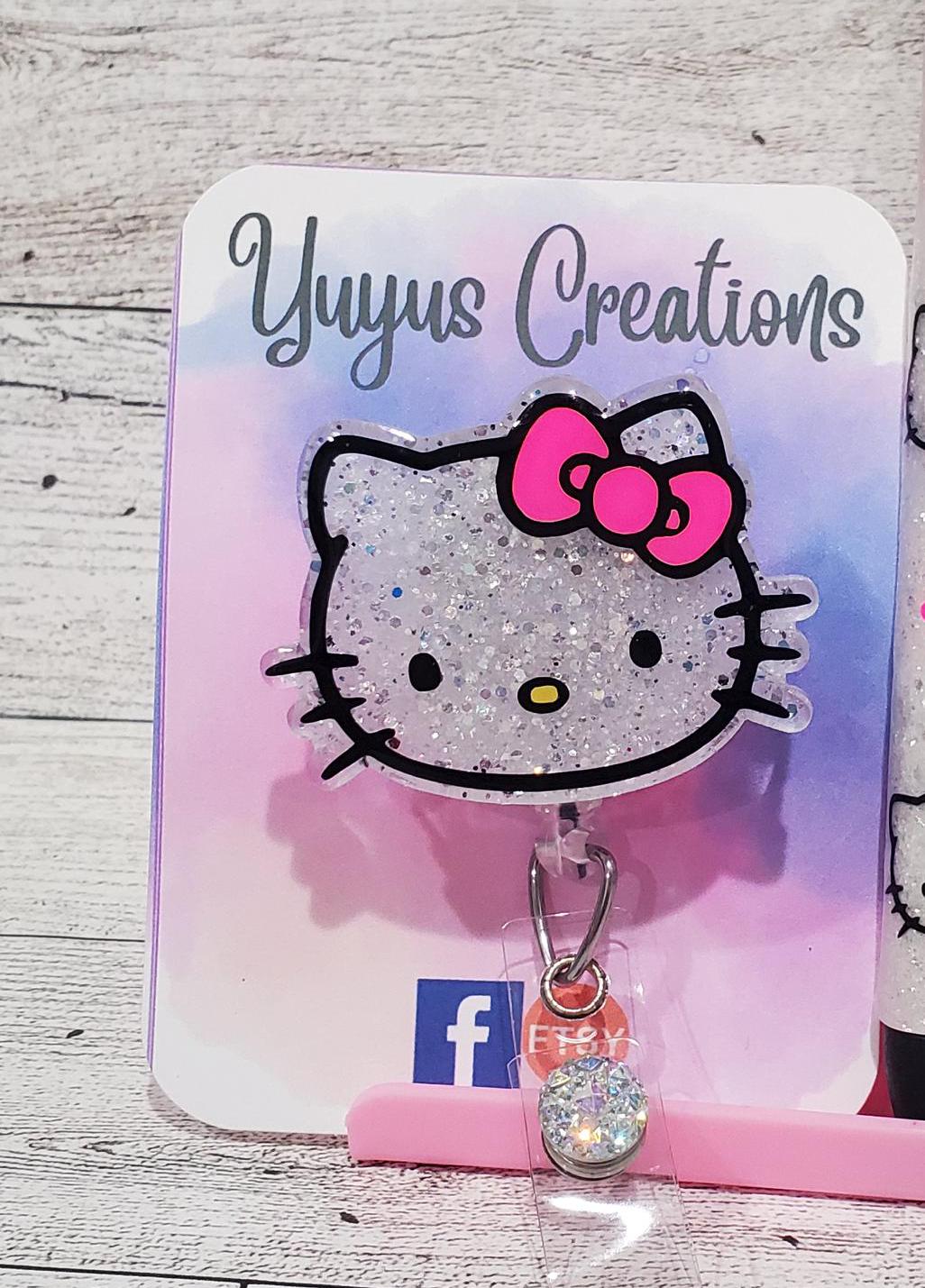 Cute Kitty Badge Reel ID Holder Retractable