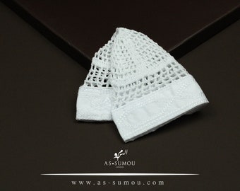 Premium Quality Soft Handmade White Kuwaiti Kufi With Border Khaleeji Arabian Style 100% Cotton