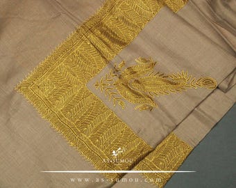 Authentic Rare Brown Yemeni Shemagh Golden Colour Embroidery Scarf Amazing Keffiyeh Imamah Ghutra Masada Islamic Arabic Attire Outfit ET8227