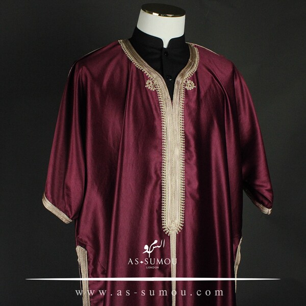 Maroon Moroccan Comfortable Kandora Djellaba Thobe Soft Elegant Perfect for Everyday Wear