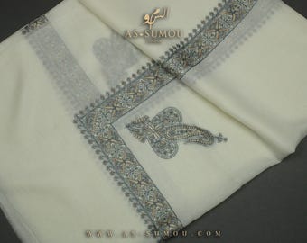 White Authentic Yemeni Shemagh Scarf Amazing Keffiyeh Imamah Ghutra Arab Men Scarves Perfect Gift One-of-One Design Rare Style شال يمني EY23