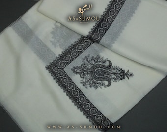 White Authentic Yemeni Shemagh Scarf Amazing Keffiyeh Imamah Ghutra Arab Men Scarves Perfect Gift One-of-One Design Rare Style شال يمني EY53