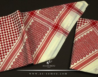 Muy raro auténtico premium rojo y crema saudí Shemagh bufanda clásica 100% algodón suave Keffiyeh Imamah Ghutra