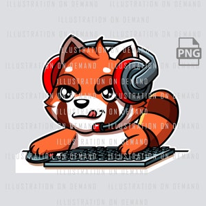 Red Panda PC Gamer Animal, Panda Gaming PNG, Diseño de consola de videojuegos, Animales lindos, Descarga digital, Diseño de camiseta png, Impresión bajo demanda