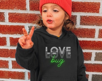 Sweat à capuche en polaire pour enfants noir et vert 'Love Bug' - Sweat-shirt à capuche pour enfants mignons - Sweat-shirt à capuche pour enfants - Sweat-shirt à capuche pour enfants à la mode