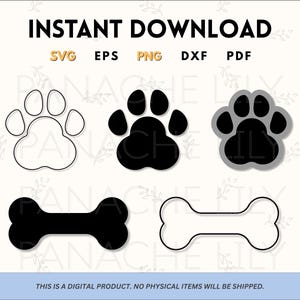 Silhouette de patte d'animal de compagnie Téléchargement instantané lot d'empreintes de pattes d'animal clip art Pack de conception d'impression numérique de patte de chien EPS Impression numérique de patte de chien SVG Png