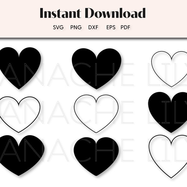 Herz SVG Form Bundle Herz Umriss ClipArt Valentinstag Grafiken Cricut Silhouette Vektor Sofortiger digitaler Download Herz geschnitten Datei EPS