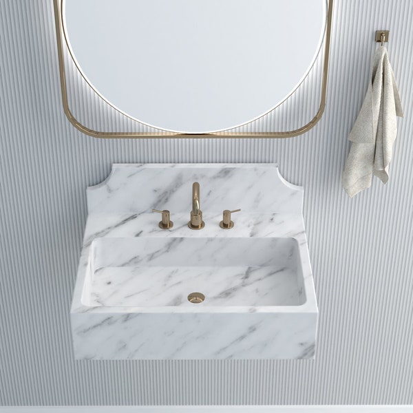 Lavello in marmo di Carrara Lavello per toilette Lavello in marmo con montaggio a parete personalizzato Lavello in marmo Farmhouse