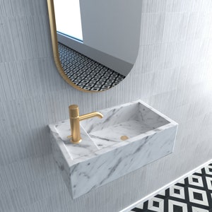Custom Marble Vanities Marble Sink Bathroom Carrara Marbe Vanity Farmhouse Sink Powderoom Sink