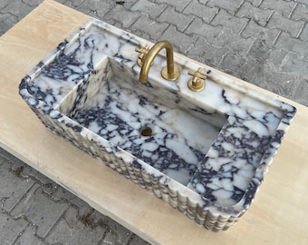 Lavabo de mármol Calacatta Viola personalizado – Lavabo de baño hecho a mano – Estilo vintage – Envíos a todo el mundo