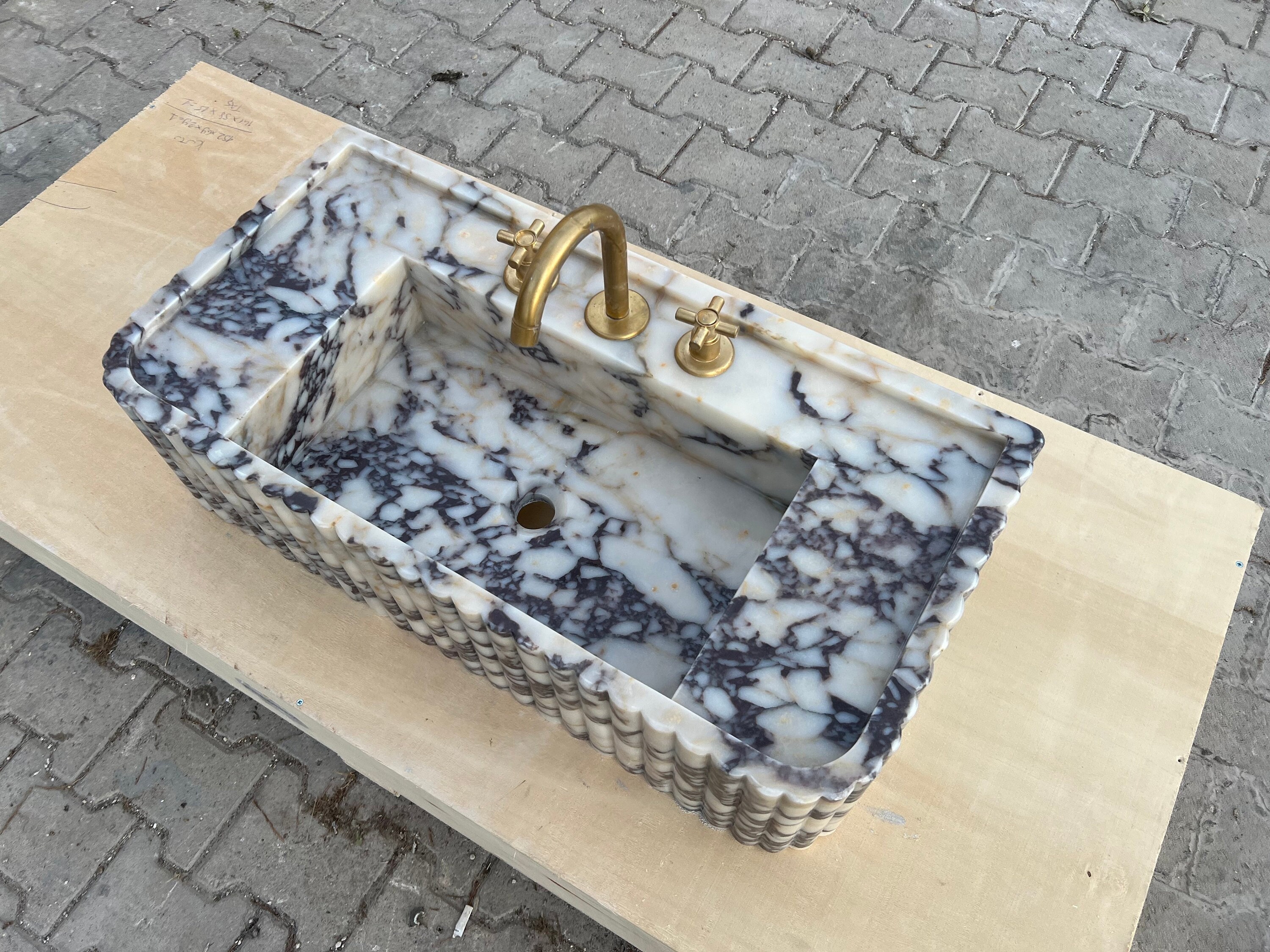 Custom Calacatta Viola Marble Sink – Handmade Bathroom Vanity Sink – Vintage Look – Global Shipping