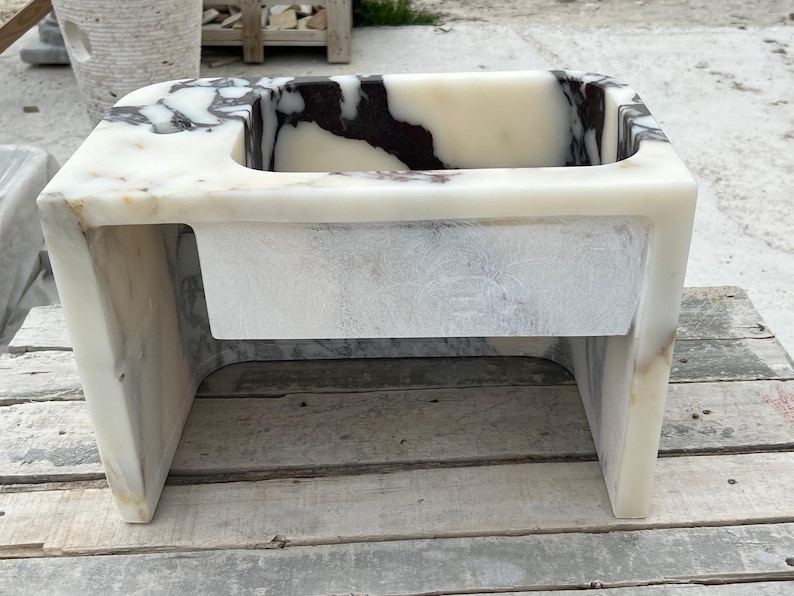 Calacatta Viola Marble Sink – Solid Stone Basin – Handmade Bathroom Vanity – Custom Size Available – One Piece Luxury Sink image 7