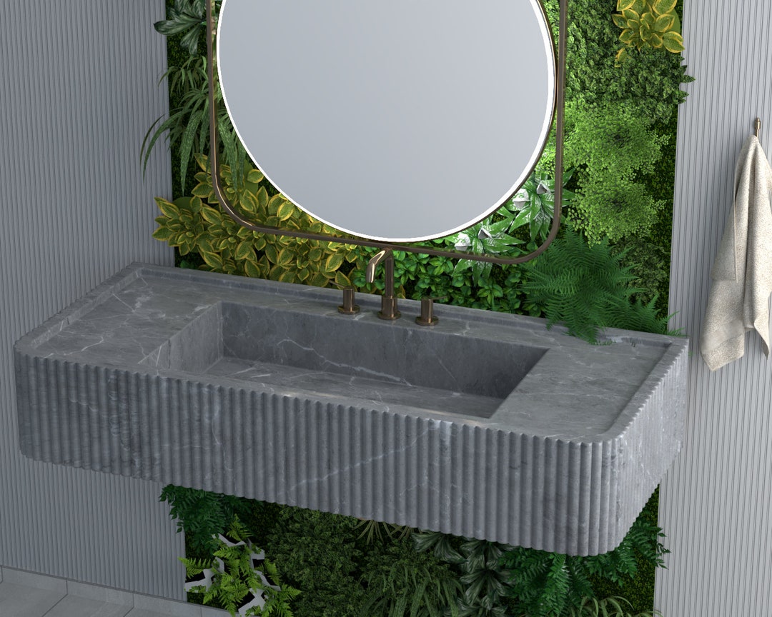 Gray Marble Sink Powder Room Vanity , Powder Room Vanities , Bathroom