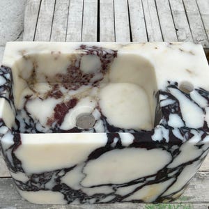 Calacatta Viola Marble Sink – Solid Stone Basin – Handmade Bathroom Vanity – Custom Size Available – One Piece Luxury Sink image 9