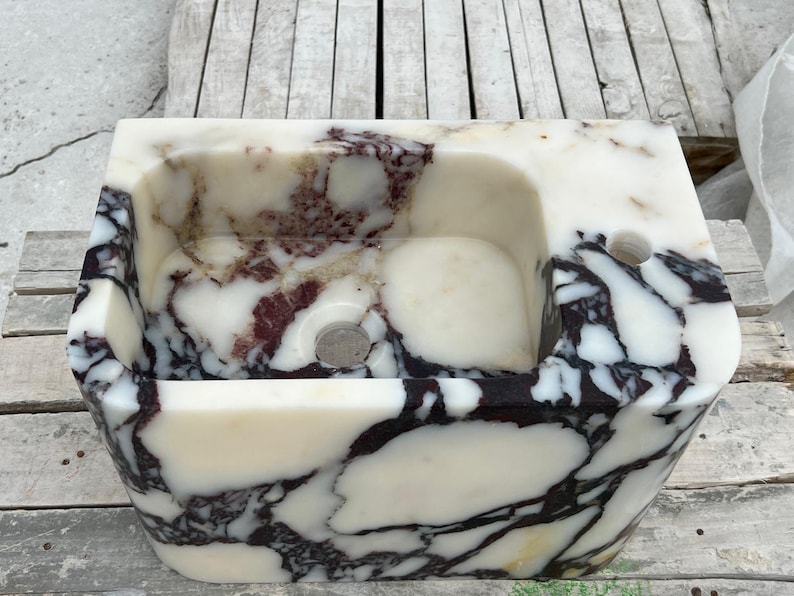 Calacatta Viola Marble Sink – Solid Stone Basin – Handmade Bathroom Vanity – Custom Size Available – One Piece Luxury Sink image 9