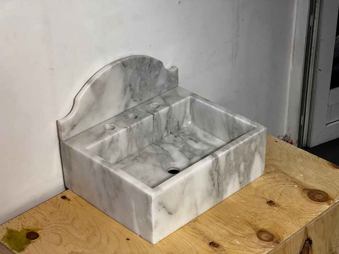 Carrara Marble Sink Powder Room Sink Custom Wall Mount Marble Sink - Etsy