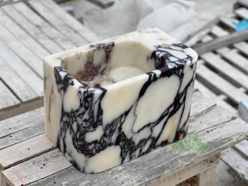 Calacatta Viola Marble Sink – Solid Stone Basin – Handmade Bathroom Vanity – Custom Size Available – One Piece Luxury Sink image 10