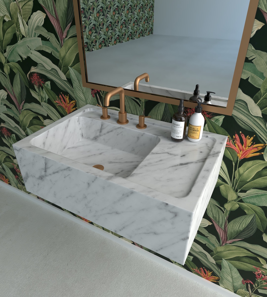 Carrara Marble Wall Hung Basin , Marble Wall Hung Sink , Bathroom Wall Hung Sink , Bathroom Wall