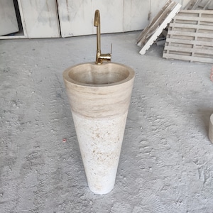 Bathroom Sink , Marble Sink , Pedestal Sink , Travertine Vertical Sink , Bethroom Decoration