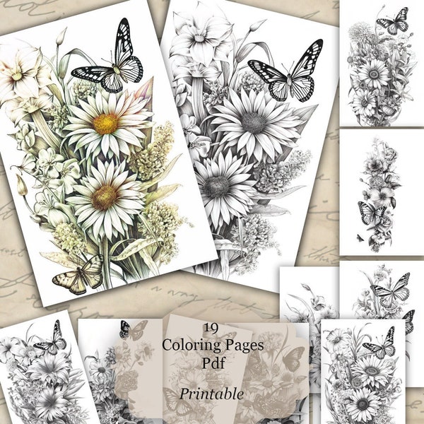 Escape in a paradise of coloring pages with butterflies and flowers for adults