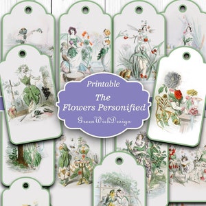 Personalized flowers digital tags for junk journal