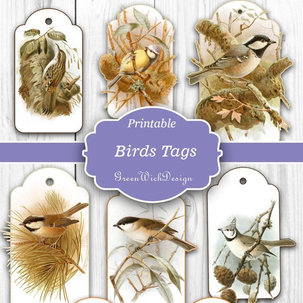 Digital Vintage Birds Journal Tags: Add a Touch of Nature to Your DIY Projects #4/4