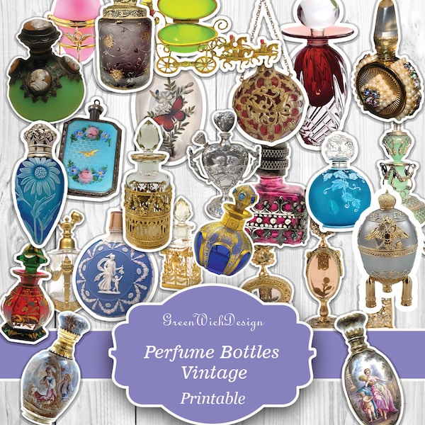 Vintage Perfume Bottles for Fussy Cuts,  Junk journal supplies, Scrapbooking Collage, Junk Journal Ephemera,