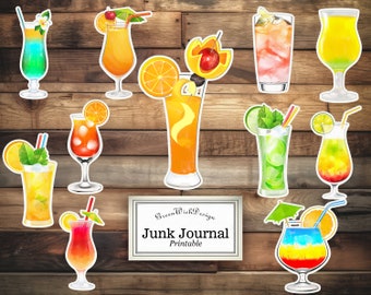 Fussy Cut Cocktail in Watercolor PNG , JPG